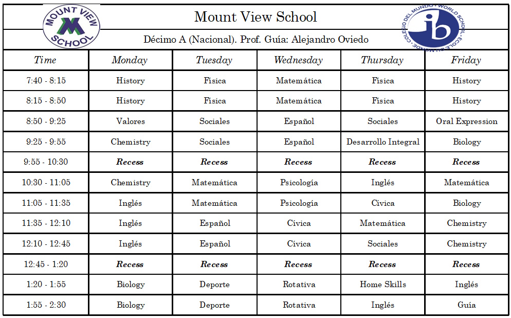 Horario de curso