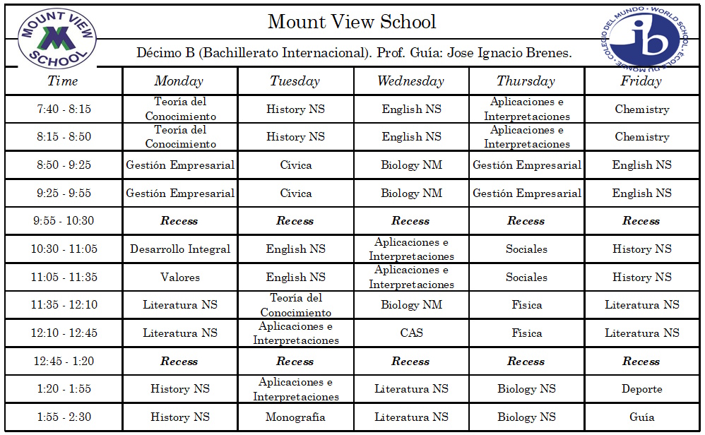 Horario de curso