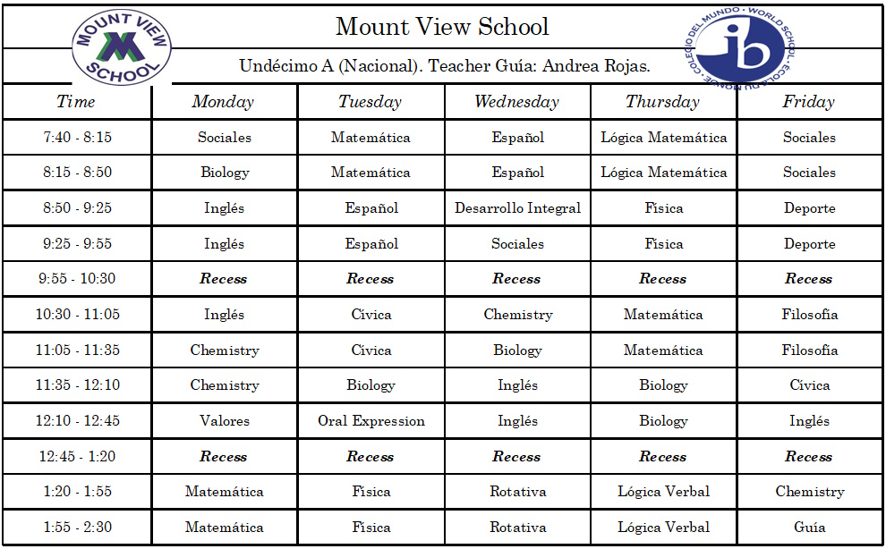 Horario de curso