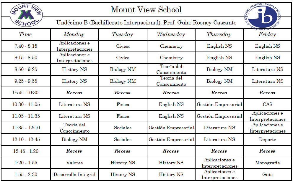 Horario de curso