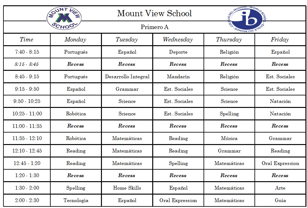 Horario de curso