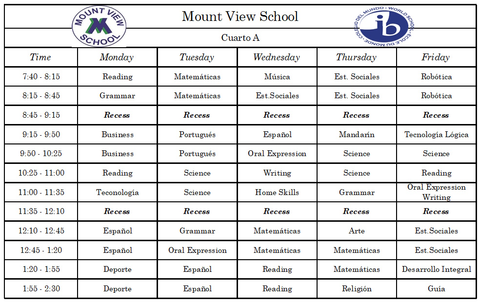 Horario de curso