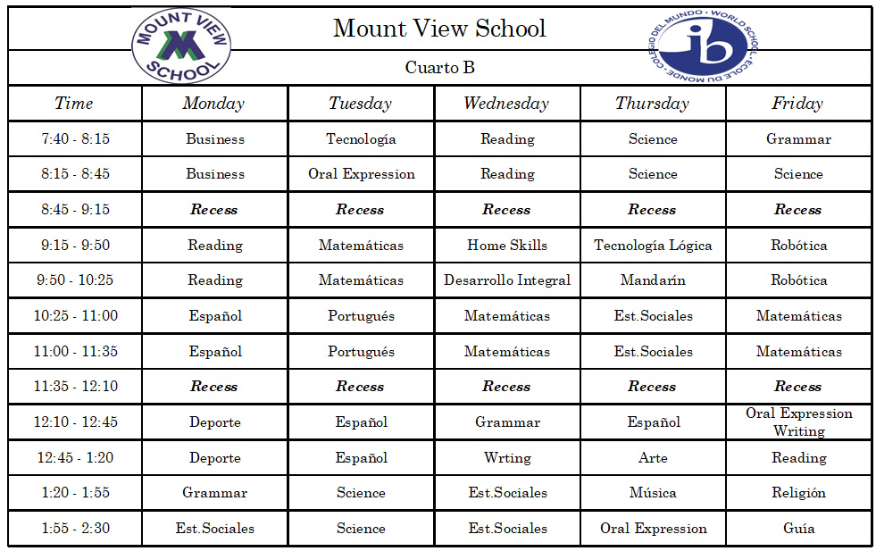 Horario de curso
