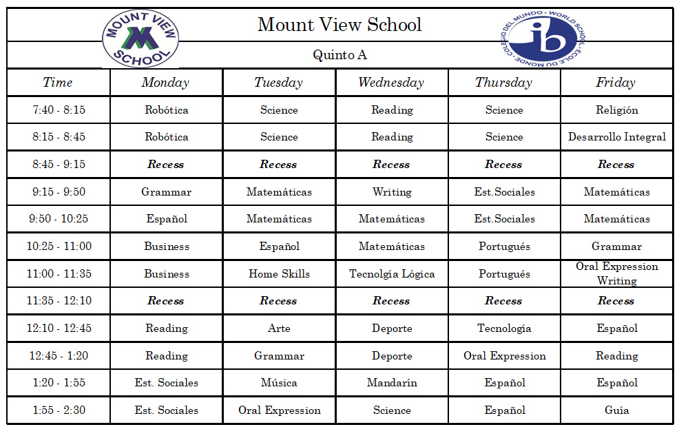 Horario de curso