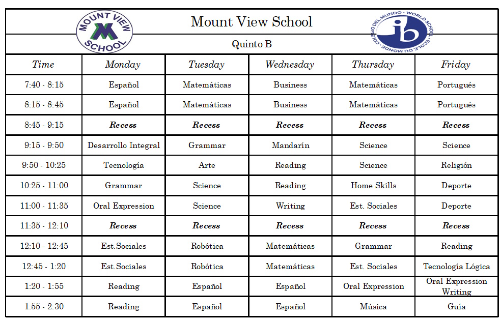 Horario de curso