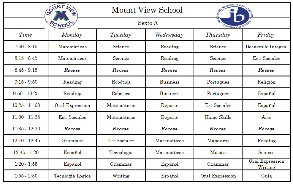 Horario de curso