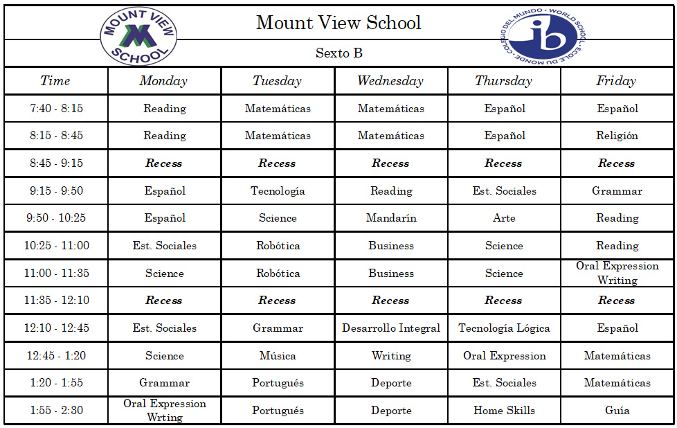 Horario de curso