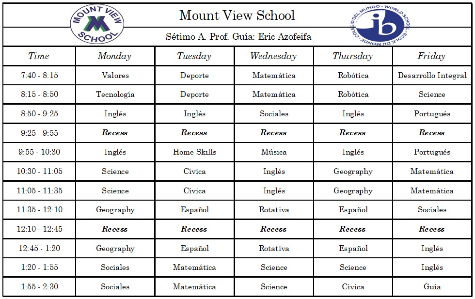 Horario de curso