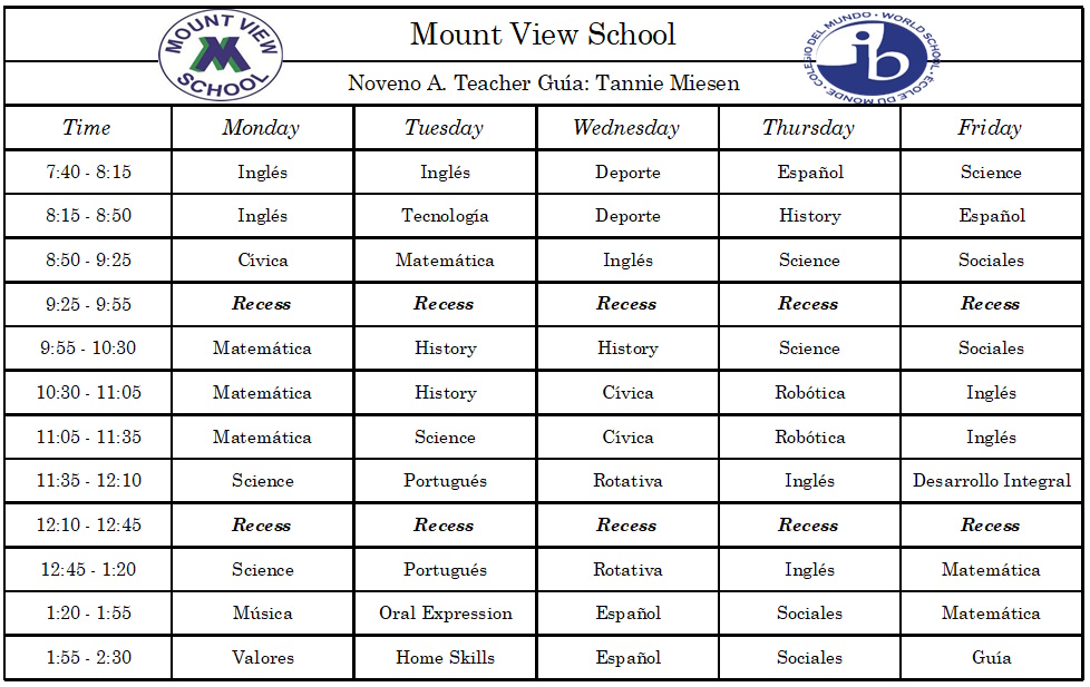 Horario de curso